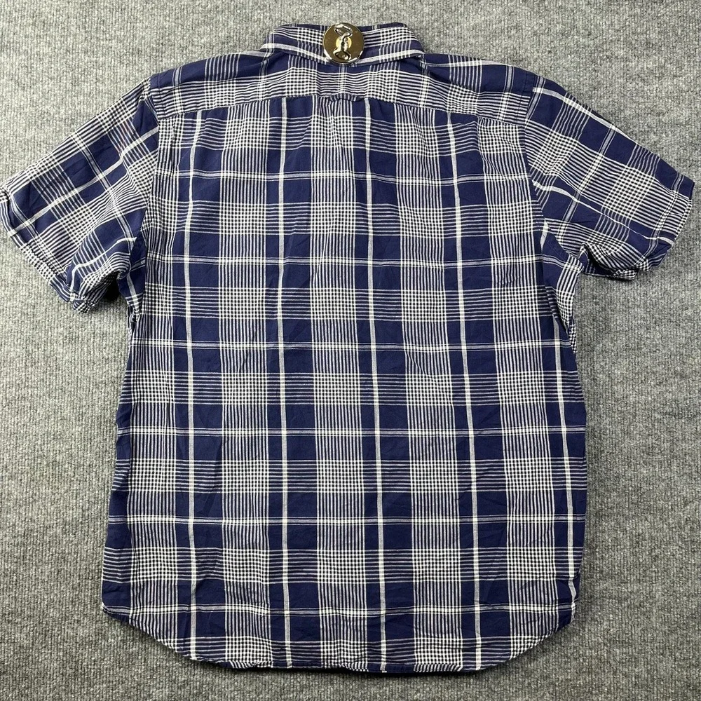 Banana Republic Button Up Short Sleeve Shirt Men Blue White Plaid Slim Fit Large